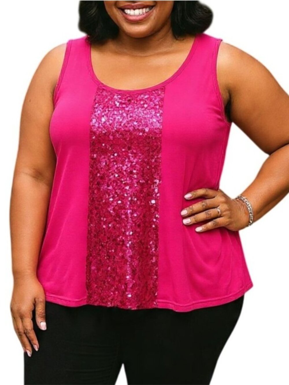 George Plus Size 2X Tank Top Pink Sequin Detail Scoop Neck Lightweight